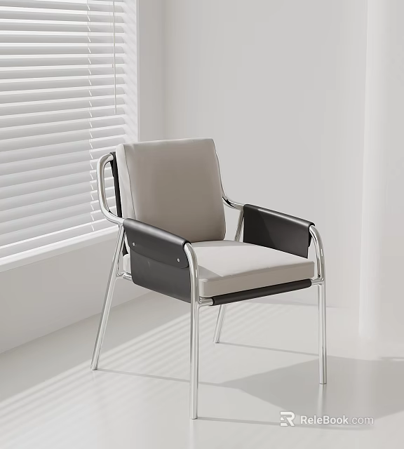 Modern Leisure Chair With Gray Cushion Black Armrest And Chrome Metal Frame 3d model 