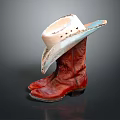 White Cowboy Hat Resting On Red Cowboy Boots Fashion Clothing Accessory