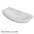 White Curved Ceramic Washbasin With Single Hole Countertop Installation Design