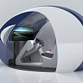 White And Blue Curved Driving Simulator Commercial Equipment With Steering Wheel Screen And Seat