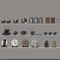 Traditional Chinese Tea Set Collection With Teapots Tea Caddies Cakes And Figurines Displayed On Shelves