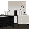 Modern Bedside Tables With Dark Grey White Light Wood Design Lamp Vase Plant Books Decor
