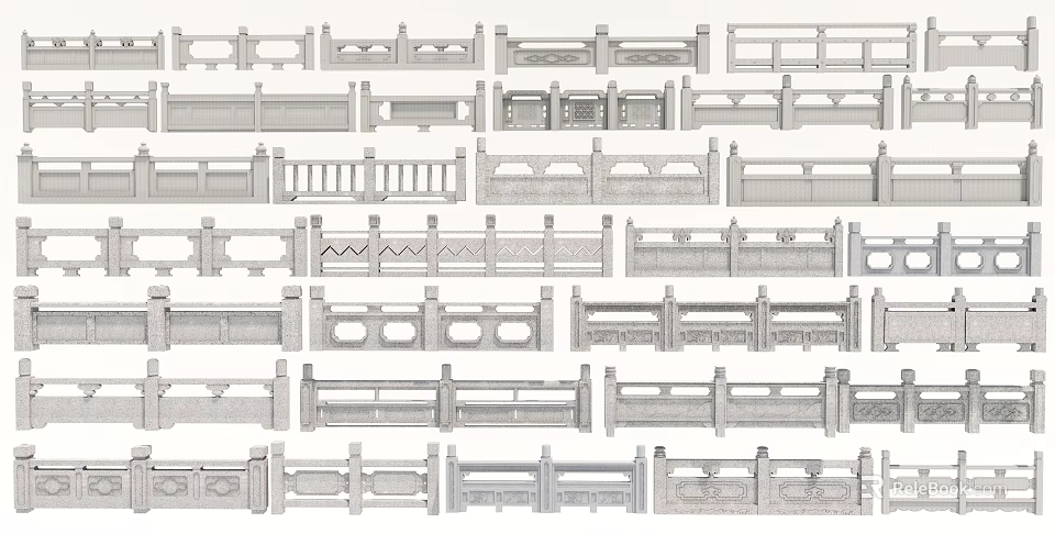 Various Decorative Fence Designs With Intricate Patterns And Diverse Styles 3d model