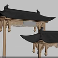 Traditional Chinese Archway with Black Tiled Roof and Wooden Carved Decorations