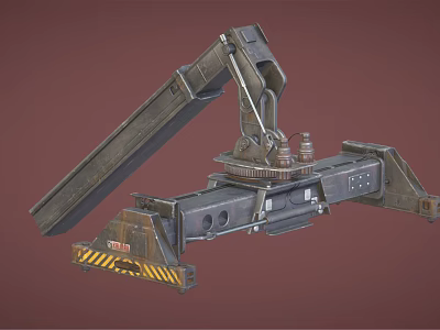 Industrial Mechanical Arm Featuring Metal Frame Hydraulic Joints And Warning Stripes 3d model