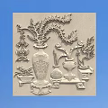 Traditional Chinese Carving Artwork Featuring Vase Dragon And Floral Patterns On Panel
