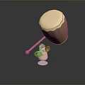Cartoon Mouse Character Wearing Red Hat Holding Big Drum And Drumstick Standing On Transparent Base