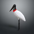 Low Poly Style Bird Model Featuring White Body Black Head Beak And Red Collar