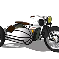 Vintage Motorcycle With Sidecar White Body Brown Seat And Round Headlight