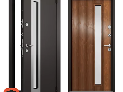 Modern Black and Brown Wooden Grain Swing Door with Glass Panel Design 3d model