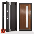Modern Black and Brown Wooden Grain Swing Door with Glass Panel Design