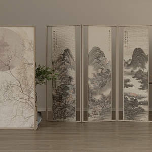 New Chinese-style Screen Partition Folding Screen 3d model