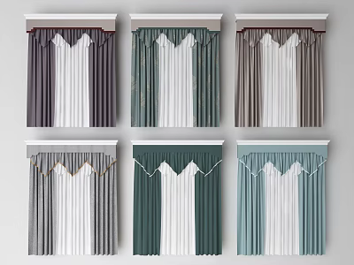 Various Colors Curtains With Valance Design And White Sheer Layers For Home Decor 3d model