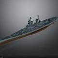 Detailed Warship Model With Blue Hull Brown Bottom Masts And Turrets