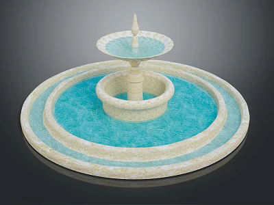 Multi Tiered Circular Fountain Design With Blue Water And Light Colored Edges 3d model