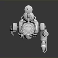 Silver Mechanical Robot Character With Top Hat Green Eyes Red Chest And Metallic Body