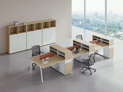 Modern Public Office Space With Open Workstations Ergonomic Chairs Storage Cabinet And City View Windows 3d model