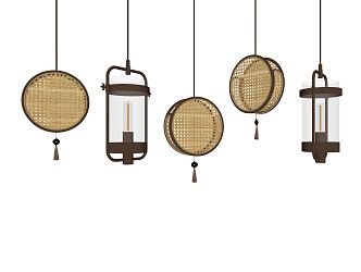 New Chinese Chandelier Rattan Small Chandelier 3d model