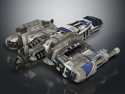 Futuristic Sci Fi Spaceship With Detailed Mechanical Structure And Blue Accents 3d model