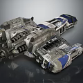 Futuristic Sci Fi Spaceship With Detailed Mechanical Structure And Blue Accents