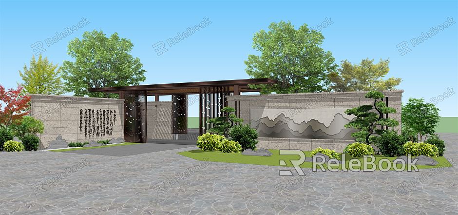 New Chinese Style View Wall Residential Area Entrance View Wall model