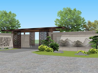 New Chinese Style View Wall Residential Area Entrance View Wall model