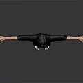 Child Standing With Arms Outstretched In Black Outfit Against Gray Background