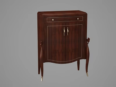 Elegant Dark Brown Wooden Shoe Cabinet With Drawer Metal Handles And Sturdy Legs 3d model