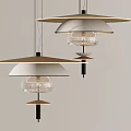 Two Modern Hanging Chandeliers with Beige Shades Transparent Glass and Black Metal Stems