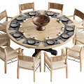 Modern Round Dining Set with Ten Chairs Dinnerware and Wooden Bowl