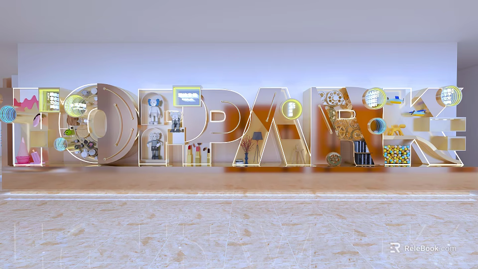 Creative Corporate 3D Letters With Decorative Objects Inside For Display Design 3d model 