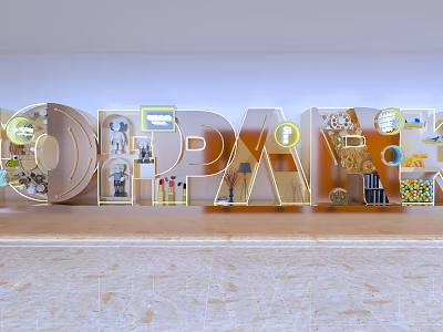 Creative Corporate 3D Letters With Decorative Objects Inside For Display Design 3d model