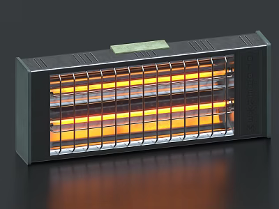 Working Electric Heater With Metal Casing Grid Guard And Orange Heating Tubes 3d model