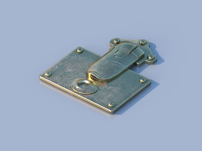 Brass Metallic Fastening Buckle with Rectangular Plate and Mounting Screws 3d model