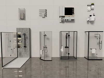 Modern Shower Sauna Design Featuring Glass Enclosures And Wall Mounted Fixtures 3d model