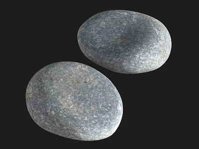 Two Round Gray Natural Pebble Stones with Smooth Texture on Black Background 3d model