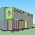 Modern Single Family House Exterior With Green Gray And Wooden Facade Curved Design Windows
