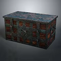 Vintage Decorative Trunk With Copper Brown Patchwork Design And Metal Clasps 3d model
