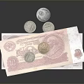 Pink Banknotes And Silver Coins Stacked As Daily Currency Items
