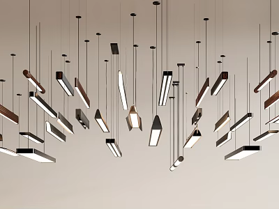 Sleek Modern Pendant Lights Multiple Styles Metallic Wooden Accents Ceiling Display Interior Design 3d model