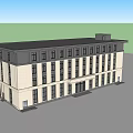 Modern Office Building With White Exterior Dark Window Frames And Multi Story Structure 3d model
