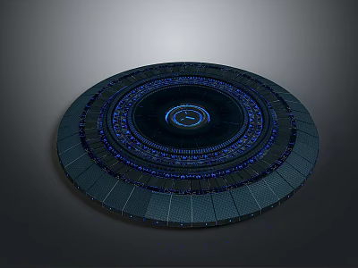 Futuristic Circular High Tech Structure With Multi Layered Rings Blue Glowing Lines And Central Dial 3d model