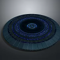 Futuristic Circular High Tech Structure With Multi Layered Rings Blue Glowing Lines And Central Dial 3d model