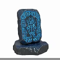 Glowing Blue Stone Tablet With Mystic Symbols On Rock Base In Sci Fi Scene