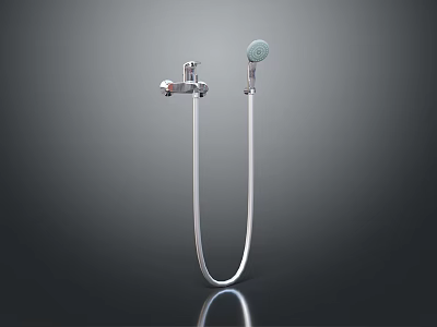 Chrome Shower Hardware Set With Modern Handheld Shower Head Faucet Valve And Flexible Hose 3d model
