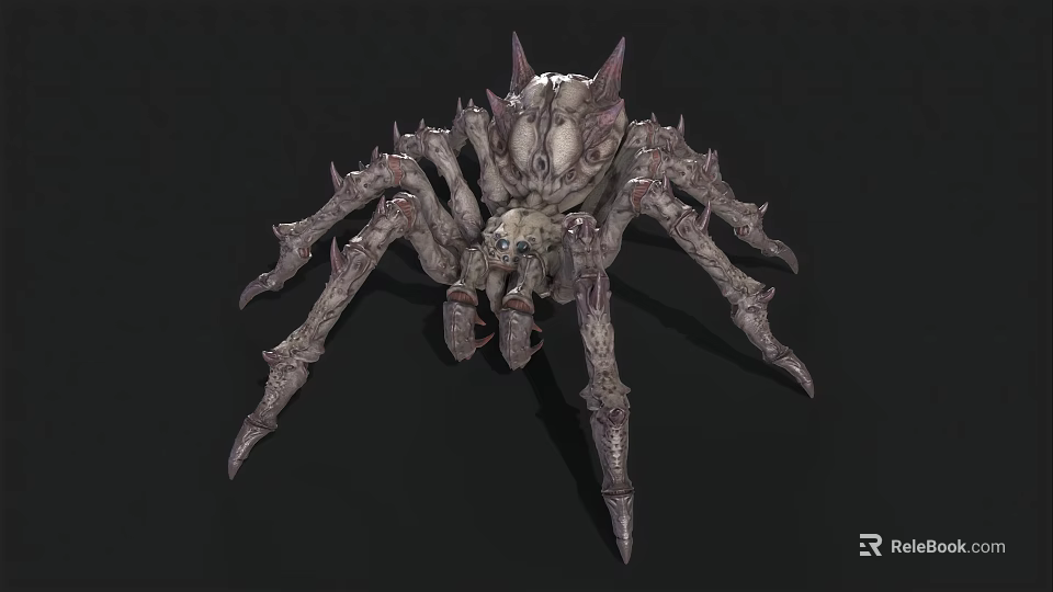 Monstrous Spider Like Creature with Spiky Legs and Menacing Grayish White Appearance on Dark Background 3d model 