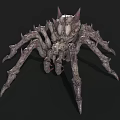 Monstrous Spider Like Creature with Spiky Legs and Menacing Grayish White Appearance on Dark Background