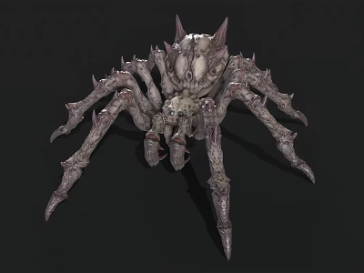 Monstrous Spider Like Creature with Spiky Legs and Menacing Grayish White Appearance on Dark Background 3d model