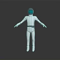 3D Astronaut Character In White Spacesuit With Blue Helmet Standing On Gray Background