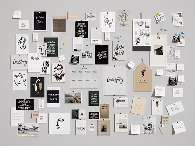 Photo Wall Gallery Design With Mixed Photos Handwritten Notes Art Prints And Decorative Cards 3d model